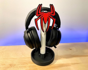 Spider Emblem Headphone Stand: Gamer Desk Accessory