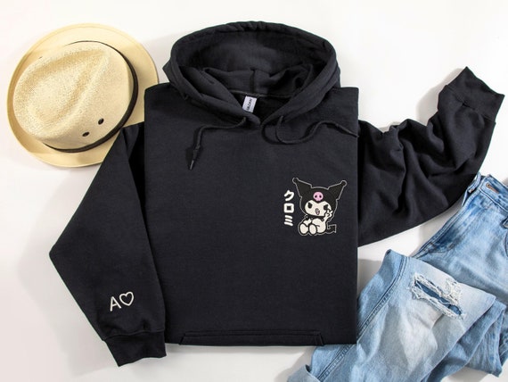 Kuromi embroidered hoodie, kawaii kitty hoodie, sanrio kuromi, gift for her, cute cat kitty sweater, pullover hoodie GILDAN, cinna roll kuro