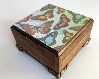 Personalized Colorful Butterfly Jewelry Box, Velvet Lined Trinket Organizer, Mother's Day Gift