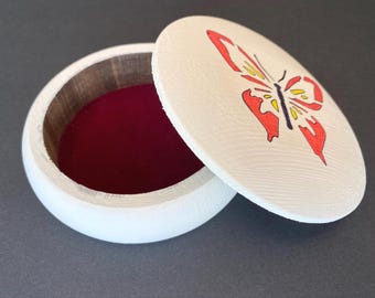 Personalized Round Wooden Jewelry Box, Hand-Painted Keepsake Storage