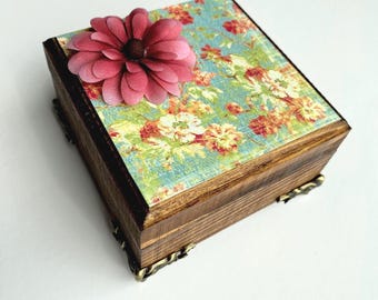 Personalized Flower Jewelry Box, Velvet Lined Trinket Organizer, Antique Style, Mother's Day Gift