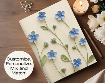 Diario personalizado de nomeolvides, cuaderno de recuerdos estilo cottagecore