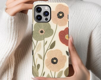Retro Floral Phone Case, Faux Embroidery Print