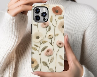 Floral Faux Embroidery Phone Case, Cottagecore Wildflower Design