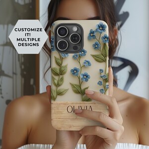 Blue Floral Phone Case Personalized Forget Me Not 3D Style Phone Case Gift Wildflower Phone Cases iPhone 16 15 14 13 Pro Max Samsung S25 S24