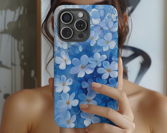 Blue Floral Phone Case, Botanical Cottagecore Print