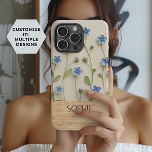 Blue Floral Phone Case Personalized Wildflower Phone Case Forget Me Not Phone Cases iPhone 16 15 14 13 11 Pro Max Plus Samsung S25 S24 S23