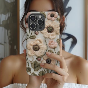 Faux Embroidery Floral Phone Case, Bohemian Wildflower Print