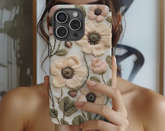Faux Embroidery Floral Phone Case, Bohemian Wildflower Print