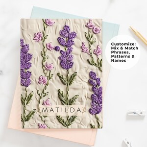 Embroidered PRINT Lavender Flower Journal For Women Floral Personalized Name Notebook Custom Lavender Diary For Her Keepsake Journal Gifts