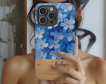 Blue Floral Phone Case, Personalized Cottagecore Flower Print