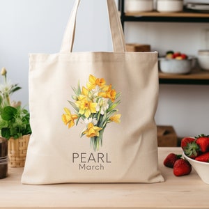 Daffodils Birth Flower Tote Bag, Personalized March Birthday Gift