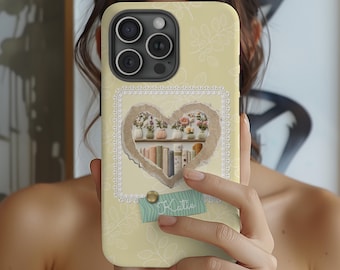 Faux Embroidery Bookish Phone Case, Personalized Bookshelf Design