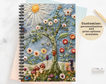 Personalized Cottagecore Notebook: Faux Embroidered Botanical Mushroom Journal