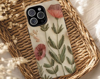 Cottagecore Wildflower Phone Case, Faux Embroidery Floral Design