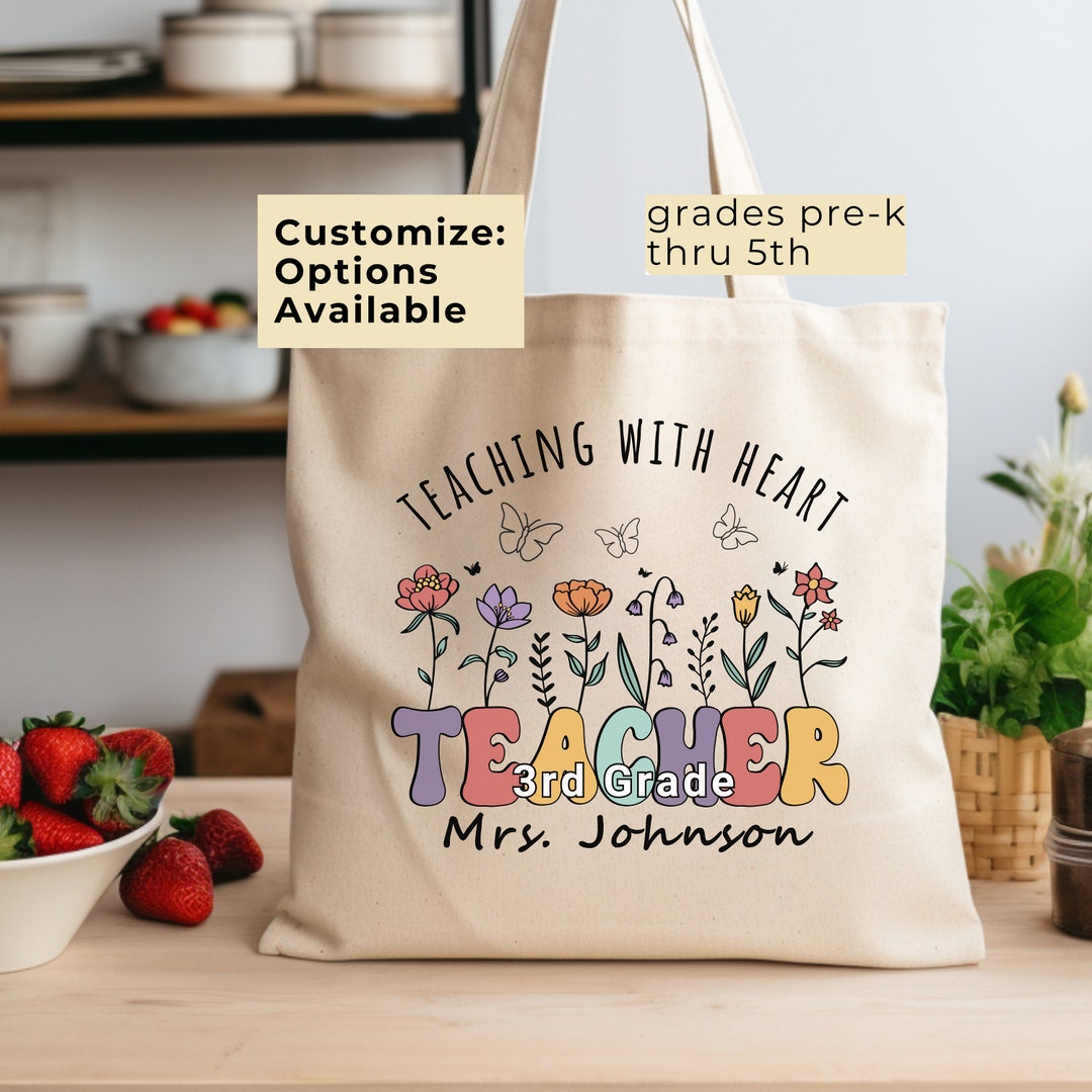 Personalized Teacher Tote Bag, Floral Design – Custom Appreciation Gift ...