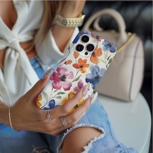 Wildflower Phone Case, Watercolor Cottagecore Phone Case, Boho Floral Phone Case for iPhone 15, 14, 13, 12, 11, Pro, Max, Plus, X and XS