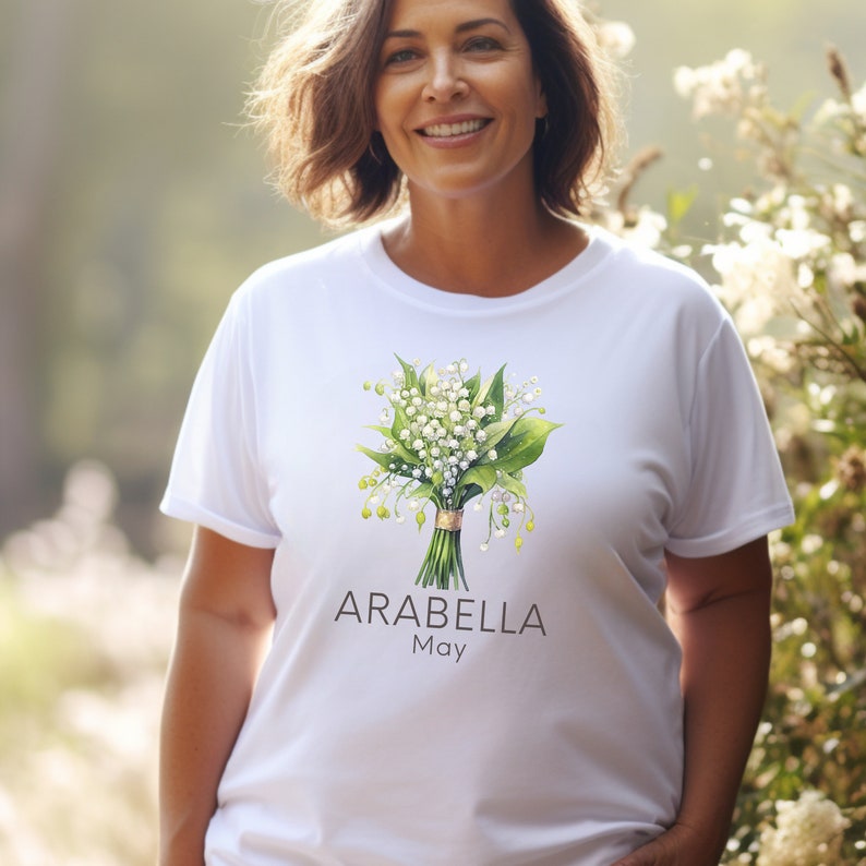 Add a touch of nature to your wardrobe with our customizable design featuring your first name, birth month flower, and birth month. Whether you are a lover of flowers or searching for a unique and meaningful gift for Mothers Day or bridesmaid gifts.