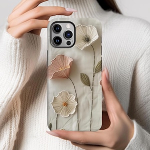 Cottagecore Floral Phone Case, Faux Embroidery Print