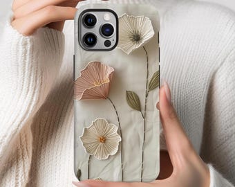 Cottagecore Floral Phone Case, Faux Embroidery Print