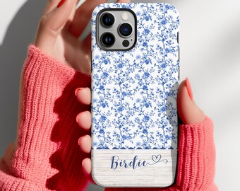 Personalized Blue Floral Chinoiserie Phone Case