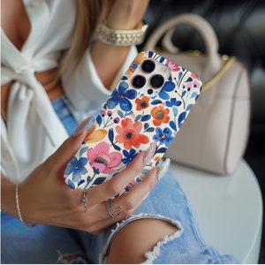 Wildflower Phone Case, Watercolor Cottagecore Phone Case, Boho Floral Phone Case for iPhone 15, 14, 13, 12, 11, Pro, Max, Plus, X and XS