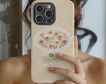 Floral Phone Case, Faux Embroidered Daisies, Personalized Gift
