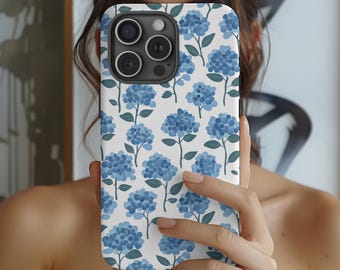 Hydrangea Flower Phone Case, Coastal Preppy Floral Cover