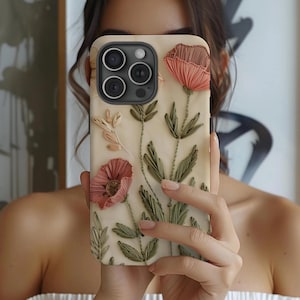 Faux Embroidery Phone Case, Cottagecore Wildflower Phone Cover, Boho Floral Tough Cases