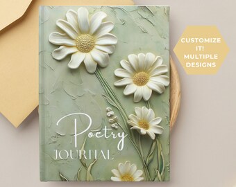 May include: A green journal with a white daisy design and the text "Poetry Journal" on the front cover.
