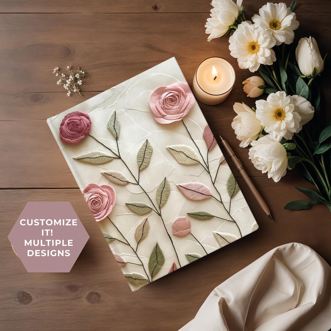 Rose Ribbon Journal Embroidered Rose Journal, Personalized Floral Notebook - Etsy