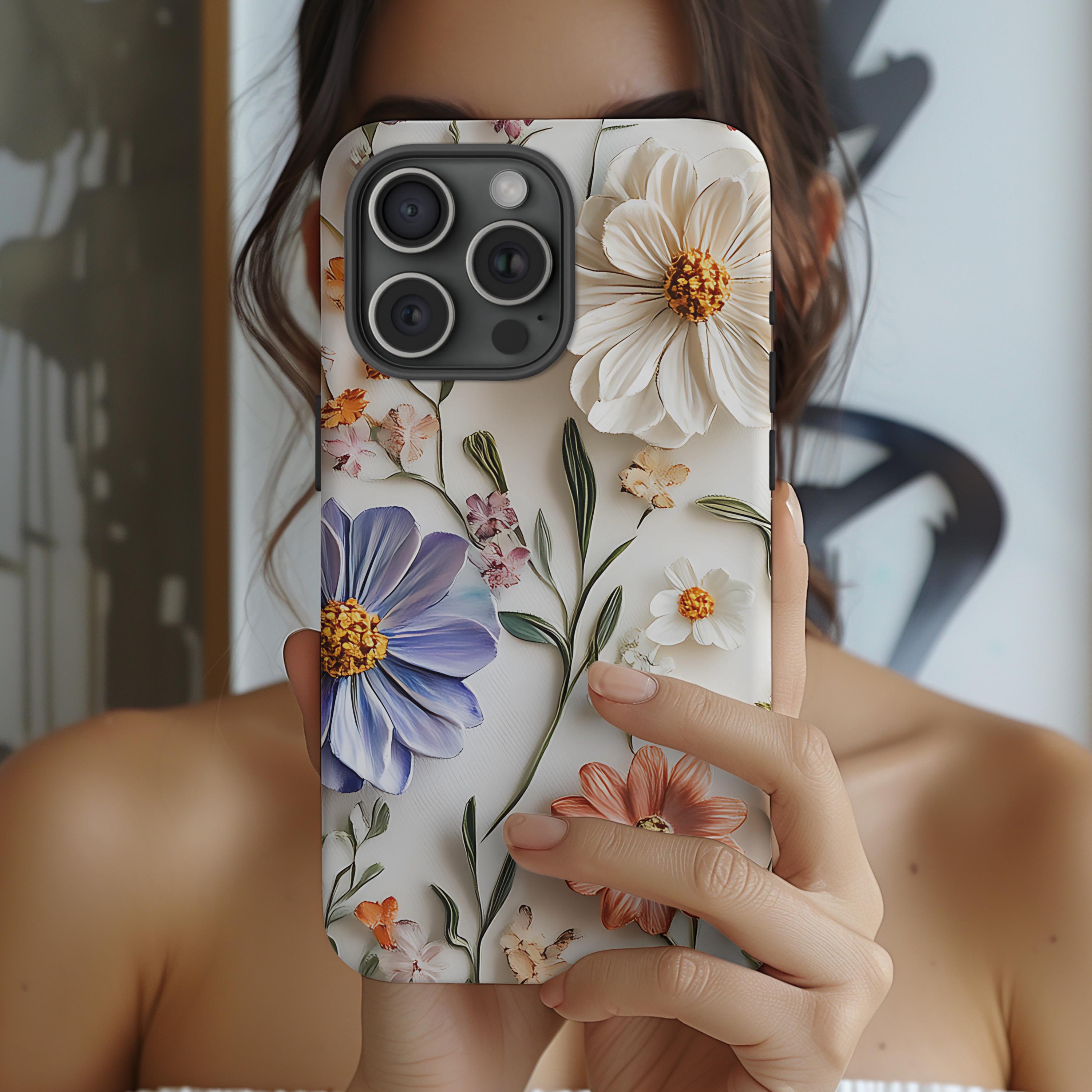 Spring Floral 3D Effect Phone Case, Personalized Wildflower Phone Cover, Cottagecore Phone Cases For iPhone 16 15 14 13 Pro Max, S25 S24 S23