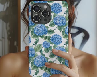Blue Hydrangea Flower Phone Case, Coastal Floral Design