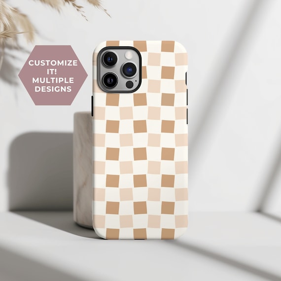 Checkered Phone Case, Neutral Boho Fall Colors, Tough Protective Case Checkered Phone Case, Neutral Boho Fall Colors, Tough Protective Case