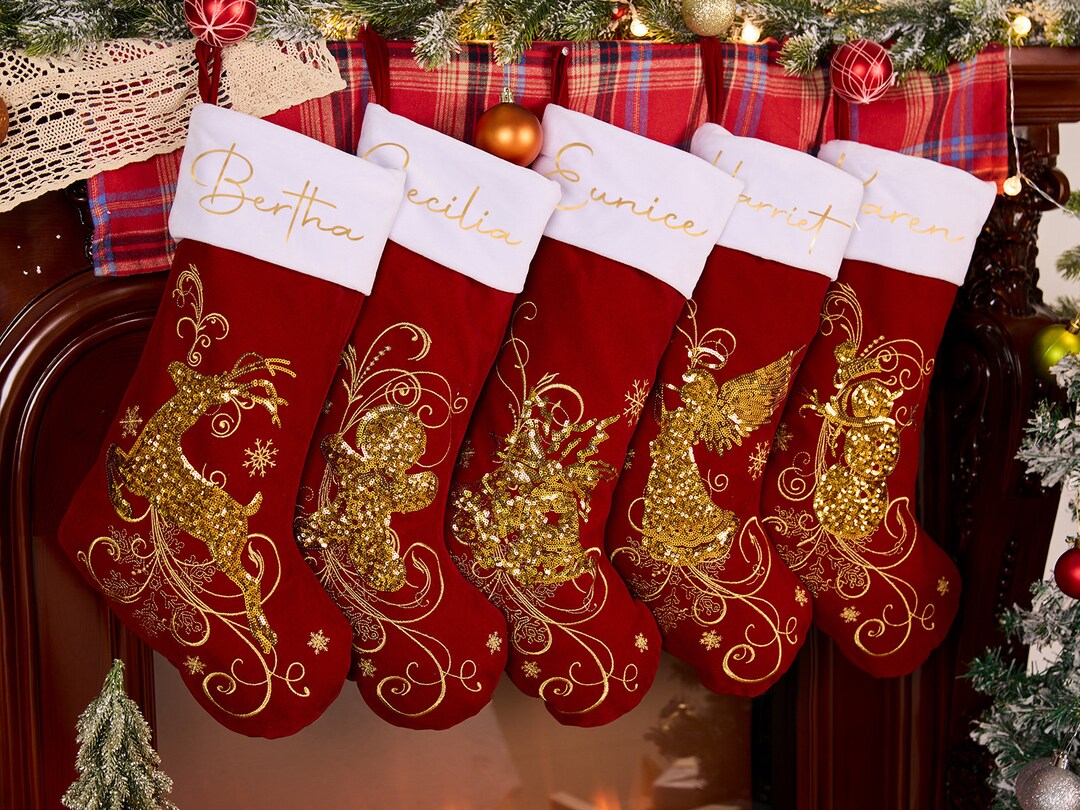Christmas Stockings Velvet Stockings Elegant Stockings Embroidered Christmas Stockings Elegant