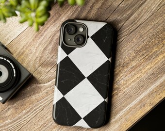Black and White Marble Tile Pattern Tough Case