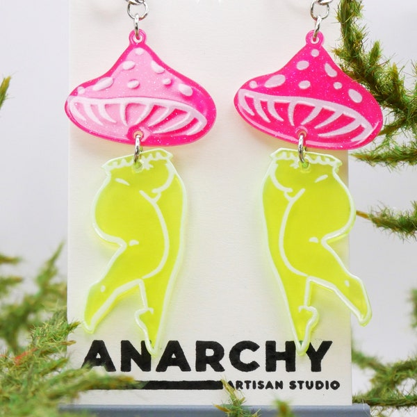 Creative Mushroom Women Legs Sway Earrings - Unique Fungi Gift for Her, Female Nature Accessories Colorful Dangles Toadstool