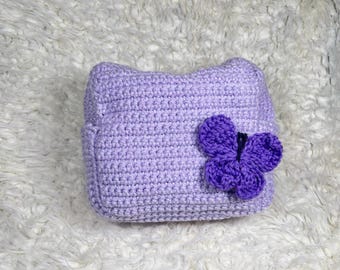 Sparkly Lavender Crochet Pouch – Butterfly Tassel Cosmetic Bag – Zipper Toiletry Case