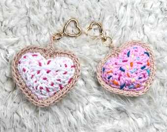 Handmade Crochet Heart Keychain • Sprinkled Donut Style