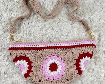 Valentine's Granny Square Crochet Crossbody Bag • Handmade Purse