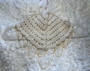 Crochet Chain Fringe Bandana Head Scarf | Gold Chain Headscarf | Festival Hair Accessory