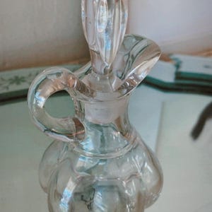 Ribbed Vintage Clear Blown Glass Cruet with Stopper