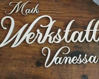 Personalisierter Holz Schriftzug Zimmerschild Namensschild Wunschtext Holzschild Wunschname