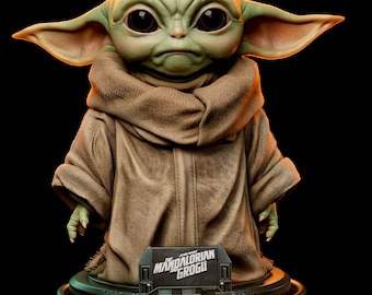 Buste de Grogu 20 cm en résine 3D imprimée peinte - Statue de collection Star Wars The Mandalorian