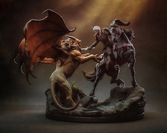 Diorama Ciri vs Manticore - Statue de collection The Witcher, figurine imprimée en résine 3D, peinte/NON PEINT
