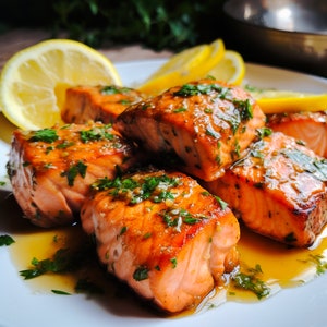Savory Lemon Butter Salmon Bites Recipe-Instant Download