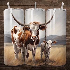 Longhorn en kalf 20 oz skinny tuimelaar sublimatie wrap//digitale download PNG//digitaal bestand//vee tuimelaar