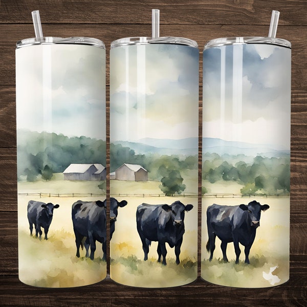 Cows In The Pasture 20 oz Skinny Tumbler Sublimation Wrap // Digital Download PNG // Digital File // Cattle Tumbler