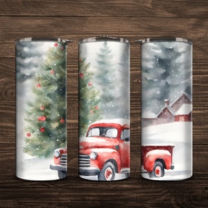 Vintage Christmas Truck 20 oz Skinny Tumbler Sublimation Wrap // Digital Download PNG // Digital File //  Christmas Tumbler