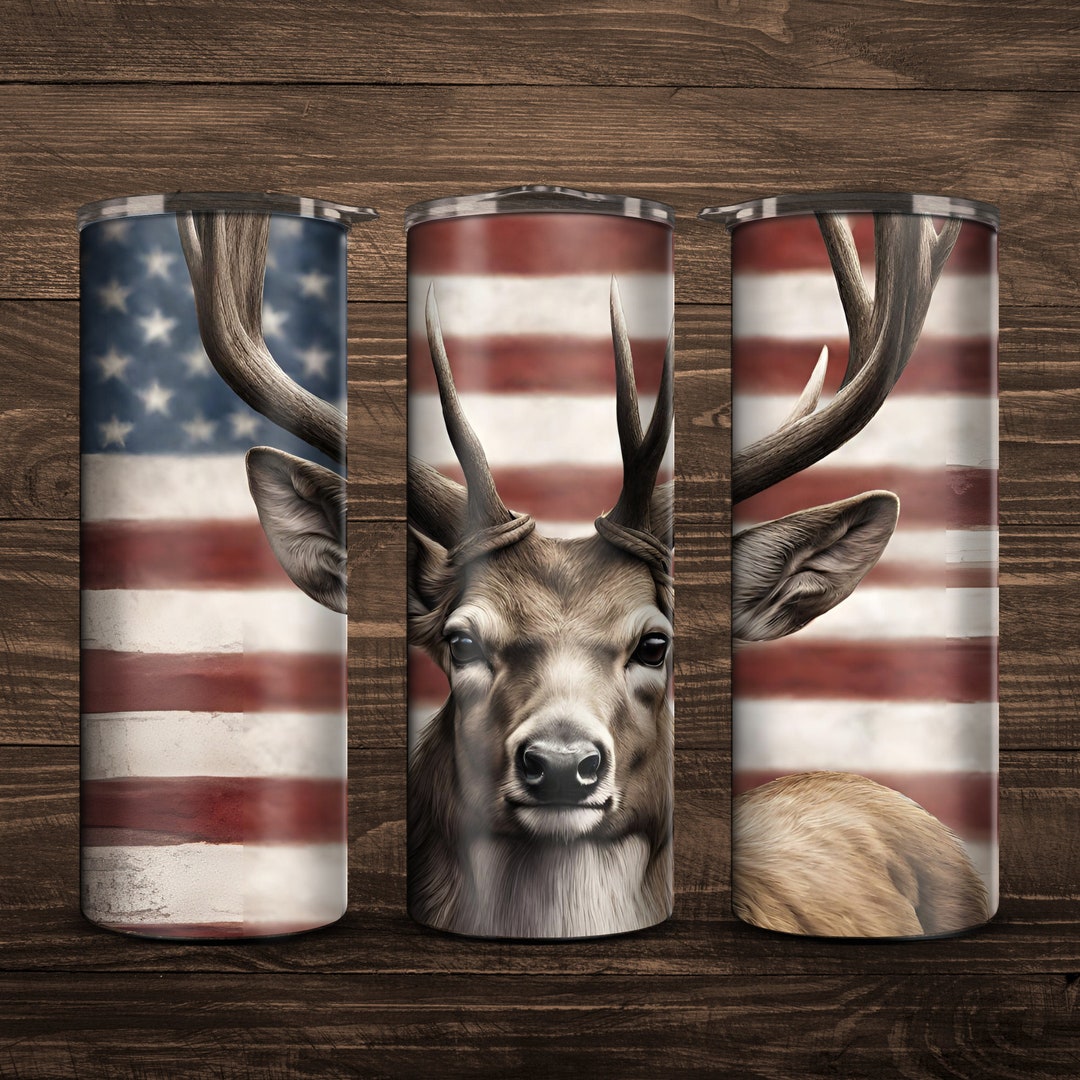 American Flag Elk 20 Oz Skinny Tumbler Sublimation Wrap // Digital ...